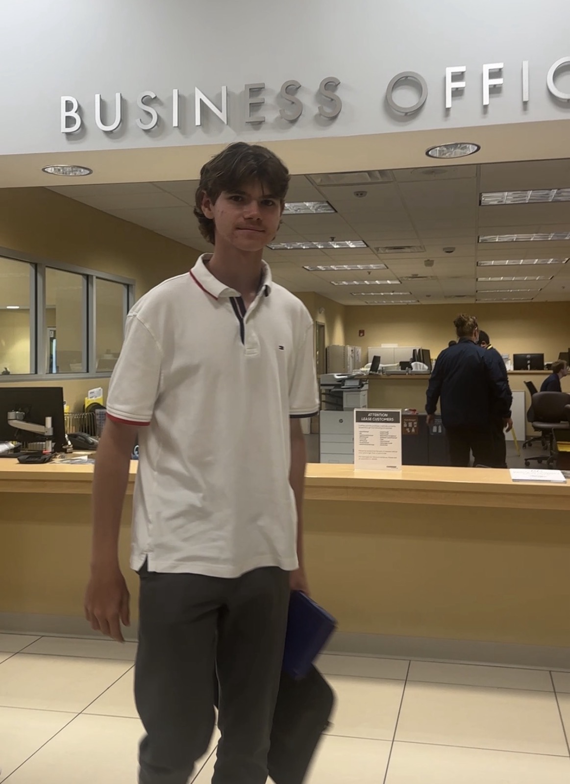 London Leffler at a business office during his 2024 real-world exposure chapter